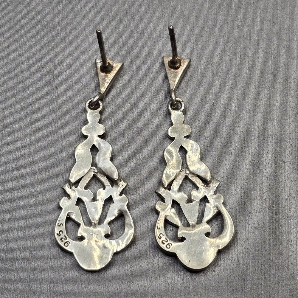 VTG Sterling Silver Marcasite Filigree Drop Earrings 1.5" Art Deco Signed SU - Picture 3 of 6
